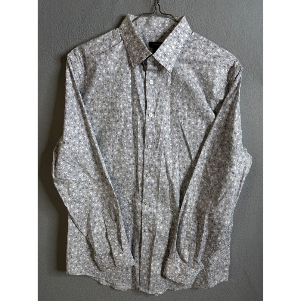 EXPRESS Dress Shirt Men's Extra Large Gray White Pattern Long Sleeve